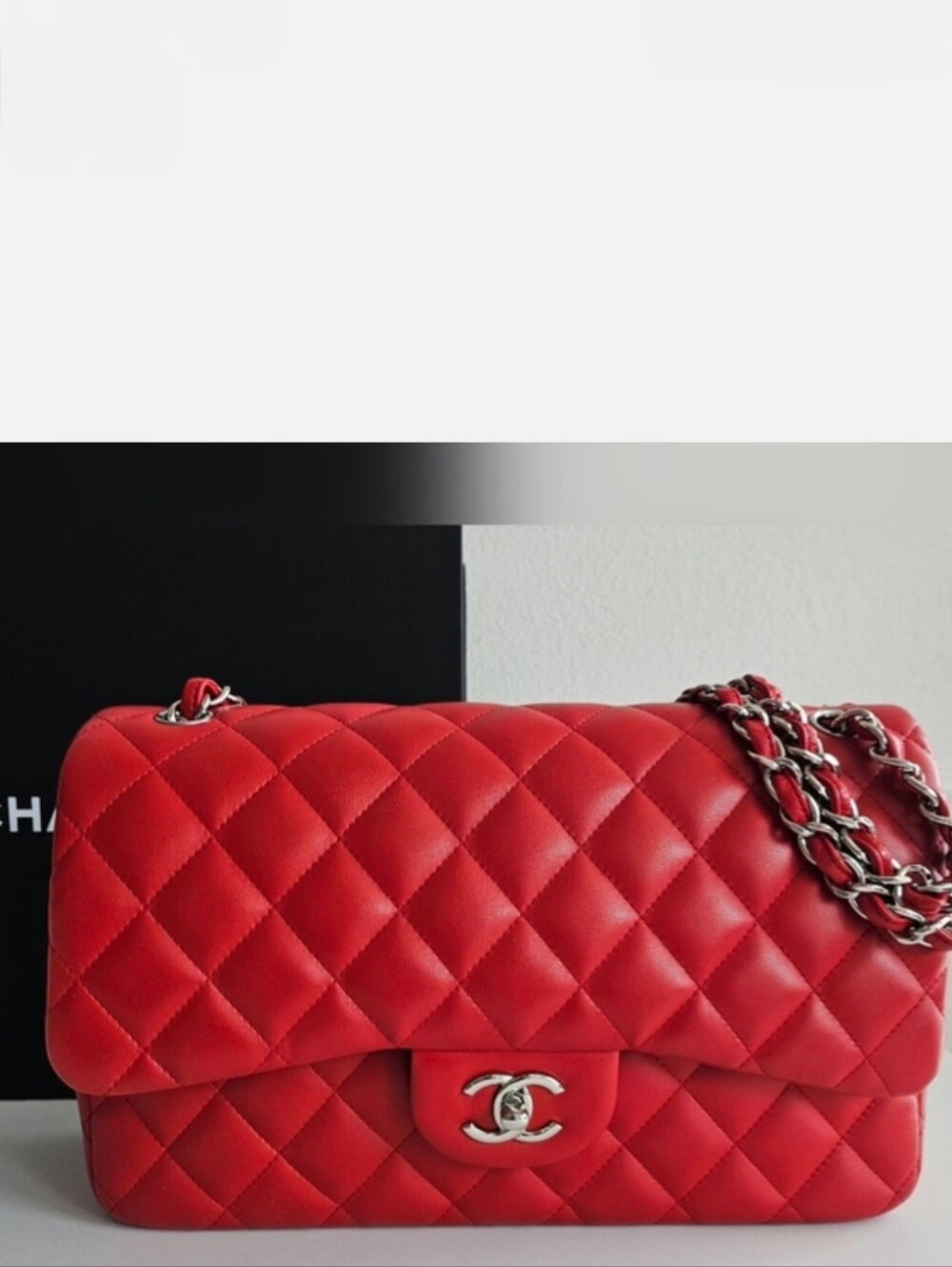 Chanel Red Quilted Lambskin Jumbo Double Flap Bag